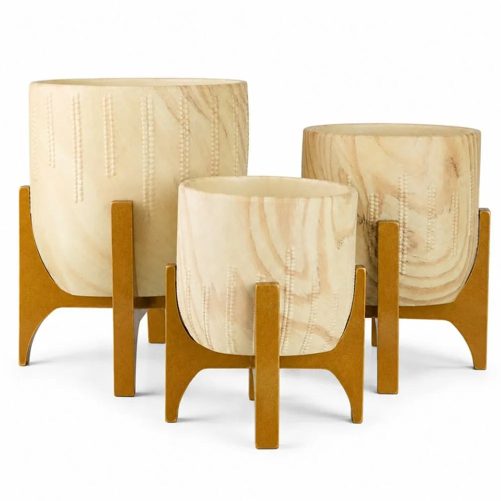 Kit 3 Vasos Genebra com Suporte de Madeira Baixo