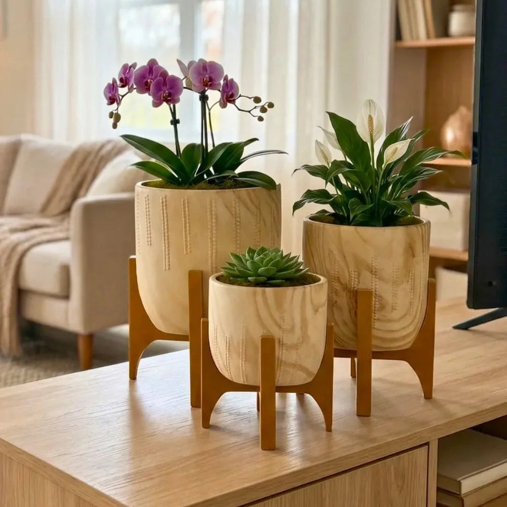 Kit 3 Vasos Genebra com Suporte de Madeira Baixo