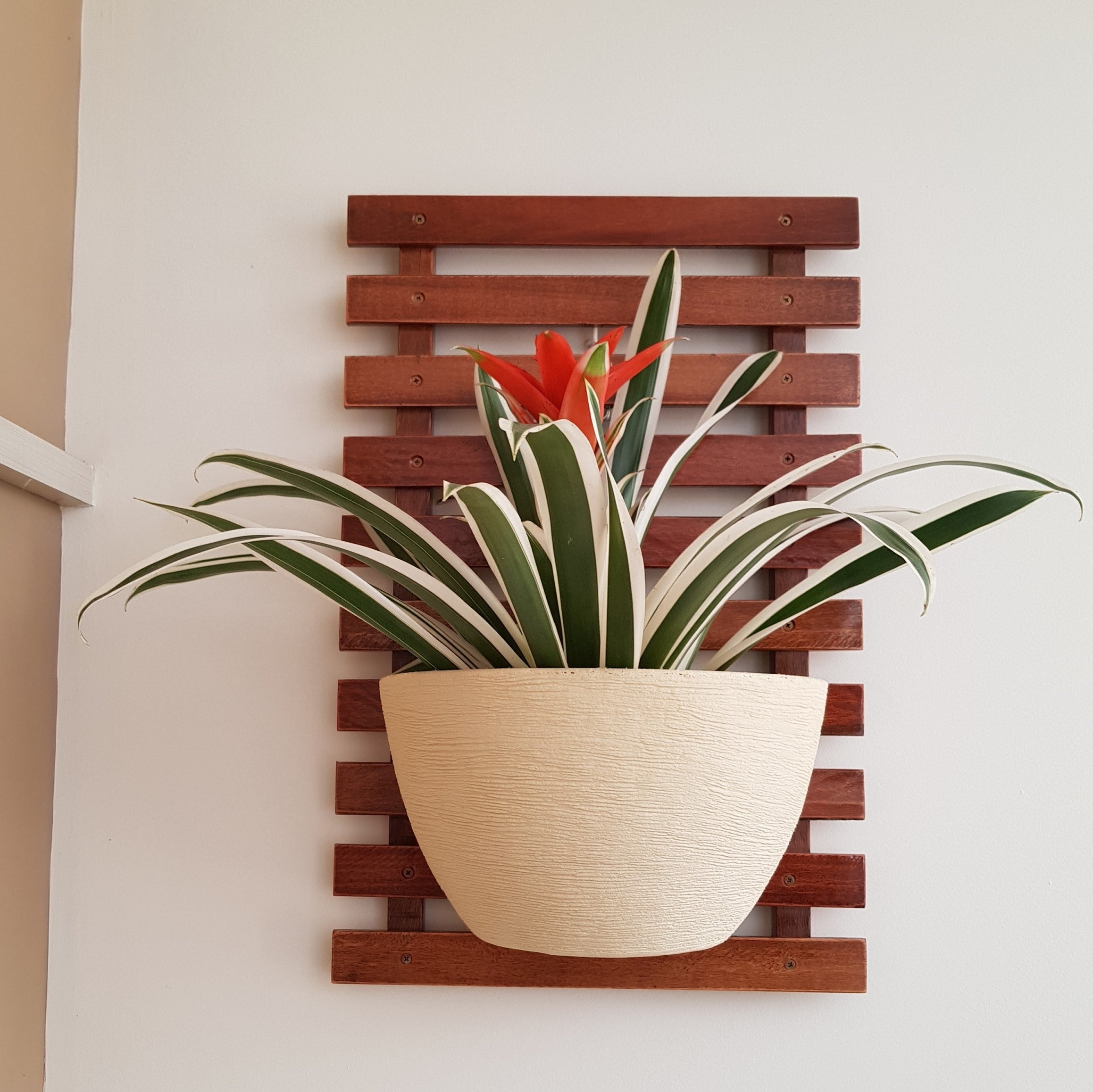 Painel de Madeira com Vaso para Jardim Vertical