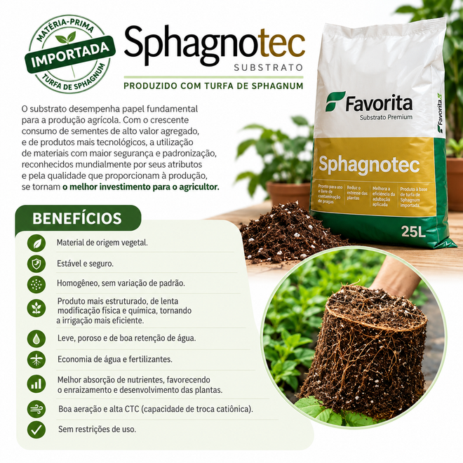 Substrato Turfa e Perlita 50/50 Sphagnotec 25L