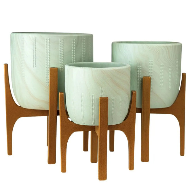 Vaso Cachepot Linha Genebra com Suporte de Madeira Alto