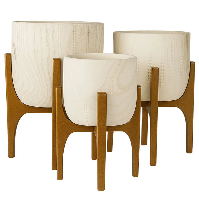 Vaso Cachepot Linha Genebra com Suporte de Madeira Alto