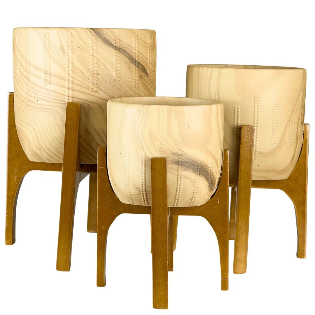 Vaso Cachepot Linha Genebra com Suporte de Madeira Alto