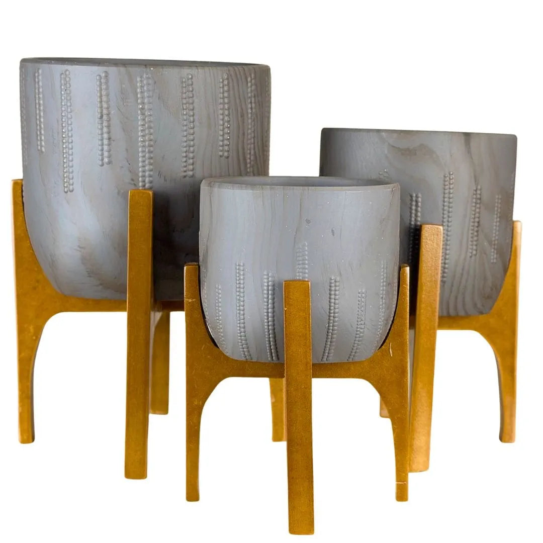 Vaso Cachepot Linha Genebra com Suporte de Madeira Alto