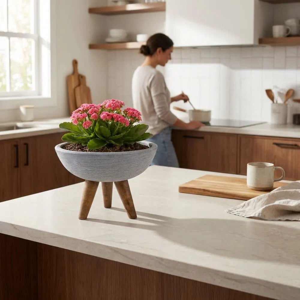 Vaso Bacia com Tripé de Madeira