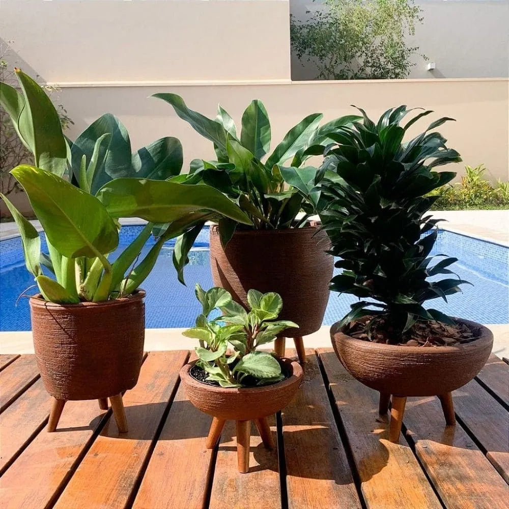 Kit 4 Vasos com Tripé de Madeira